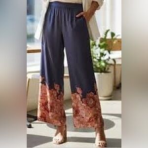 Elie Tahari Wide Legged Pants Navy, Floral S